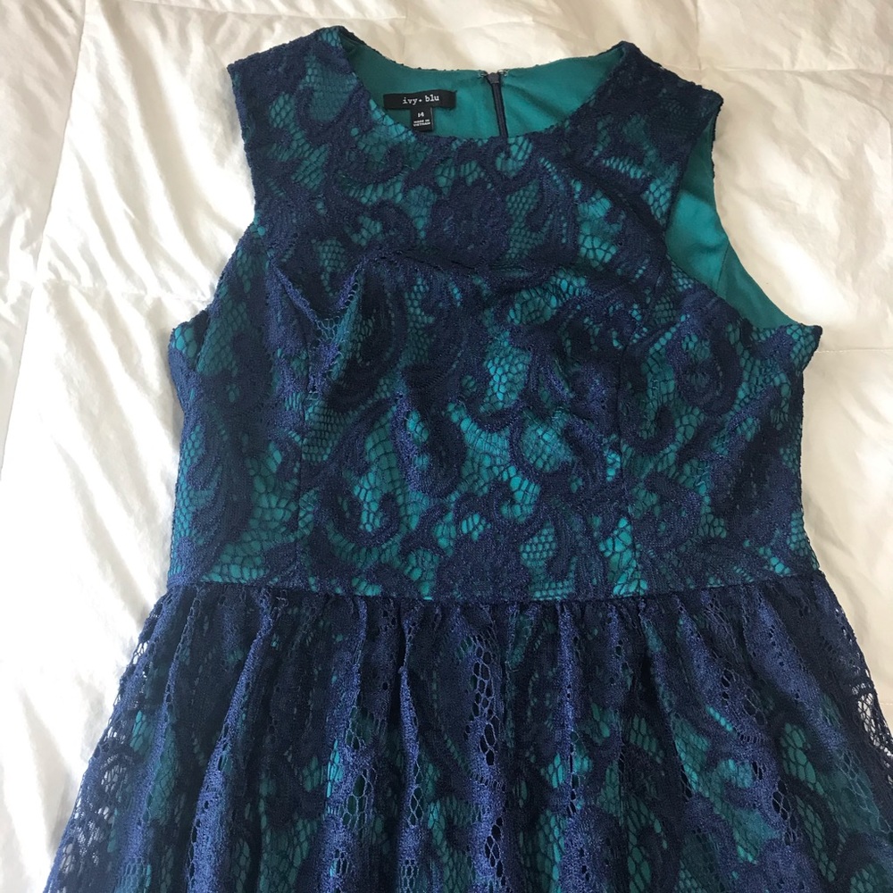 Ivy Blu dress teal blue lace 14 XL NWOT
